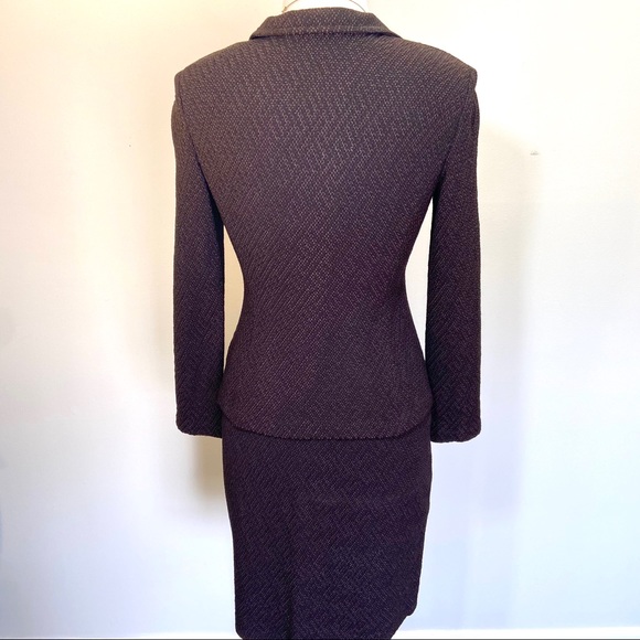 St. John Tweed Knit Suit Brown/Tan w/ Leather Trim - Picture 2 of 9